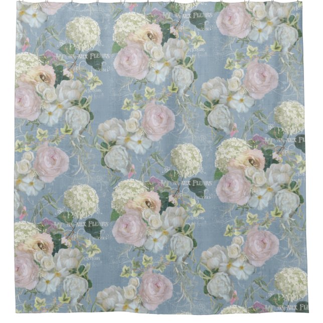 Cortina Para Box Elegante Floral Dusty Blue Pink Greenerescência (Frente)