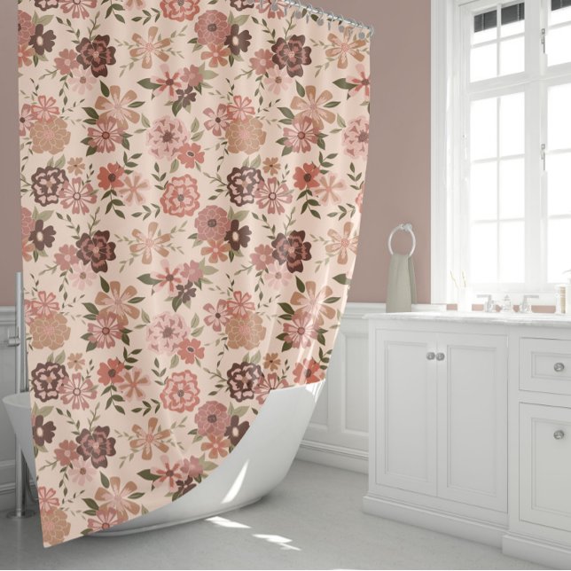 Cortina Para Box Elegante Floral Peach (Elegant Floral Amber And Sage Flowers Shower Curtain from Studio Posies.)
