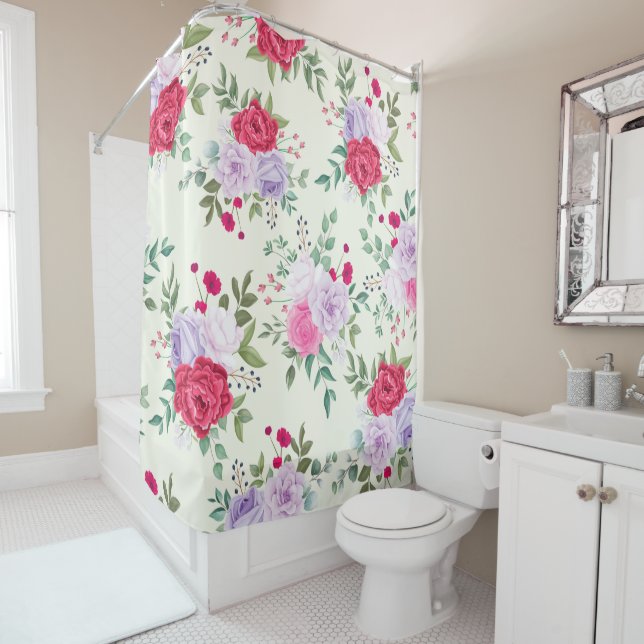 Cortina Para Box Elegante Floral Rosa Simples (In Situ)