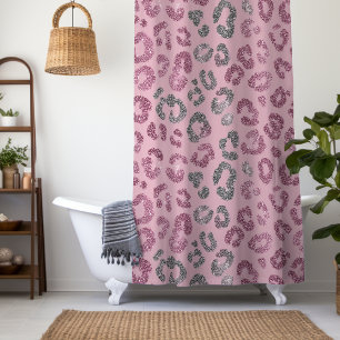 Cortina Para Box Elegante Glitter Leopardo Rosa Prata em Dourado Ro