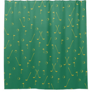Cortina Para Box Elegante Moderno Dourado Golfe Padrão Verde