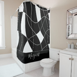 Cortina Para Box Elegante monograma de nome abstrato preto e branco