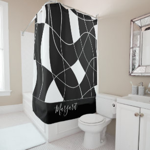 Cortina Para Box Elegante monograma de nome abstrato preto e branco