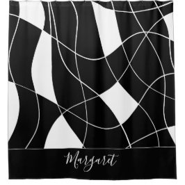 Cortina Para Box Elegante monograma de nome abstrato preto e branco