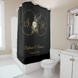 Cortina Para Box Elegante Monograma Dourado em Presente de Casament