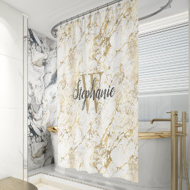 Cortina Para Box Elegante Monograma em Letra de Fôrma em Mármore Br