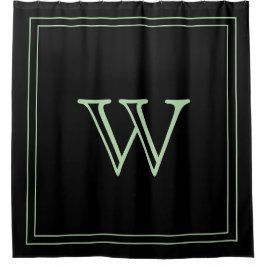Cortina Para Box Elegante Monograma Inicial Preto e Verde Pálido