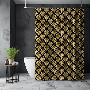 Cortina Para Box Elegante Padrão de Leque em Art Déco Preto Dourado
