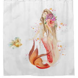 Cortina Para Box *~* Elegante Peixe de Sereia Floral Bonito Simples