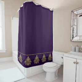 Cortina Para Box Elegante Roxo Real com Damasco Dourado