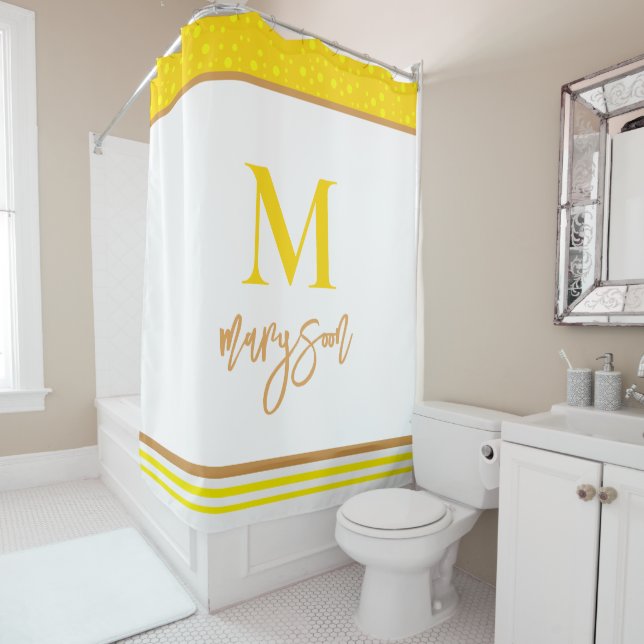 Cortina Para Box Elegante Script de Nome com Monograma, Ouro Branco (In Situ)