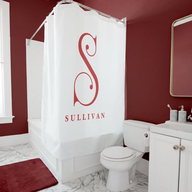 Cortina Para Box Elegante Sofisticado Monograma S Personalizado (A Very Inviting Red)