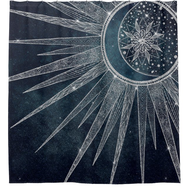 Cortina Para Box Elegante Sun Moon Doodle Mandala Blue Design (Frente)