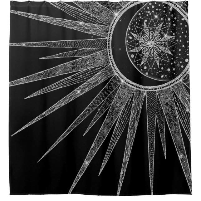 Cortina Para Box Elegante Sun Moon Mandala Black Design (Frente)