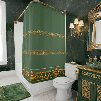 Cortina Para Box Elegante Verde & Dourado