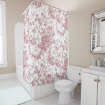 Cortina Para Box Elegante Vintage Francês Gravado Floral Toile-Pink<br><div class="desc">Padrão elegante,  ornamentado,  cor-de-rosa e branco vintage toile de jouy,  com flores exóticas,  vinhas e folhagem interligadas com terras e cestos de rosas. Este padrão foi adaptado de um fragmento histórico têxtil francês cerca de 1910 na coleção Smithsonian. O padrão é de alta resolução,  mas não pode ser marcado.</div>