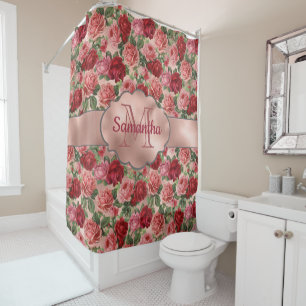 Cortina Para Box Elegante Vintage Rosa Rosa Rosa Dourada Monograma