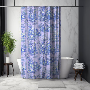 Cortina Para Box Elegante vintage toile de jouy azul roxo