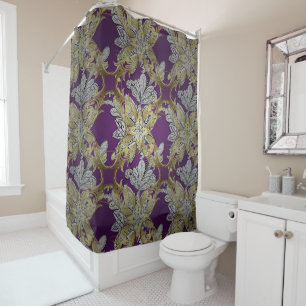 Cortina Para Box Elemen de Ouro Floral EleganteT Fundo Lilac