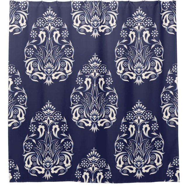 Cortina Para Box elemento de padrão uniforme damasco azul (Frente)
