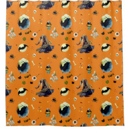 Cortina Para Box Elementos do Dia das Bruxas em Laranja