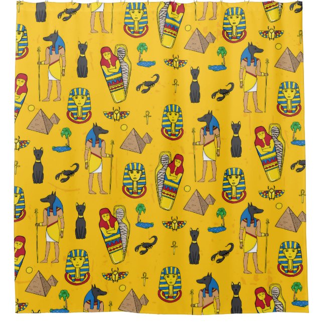 Cortina Para Box Elementos egípcios, Anubis, padrão das pirâmides. (Frente)