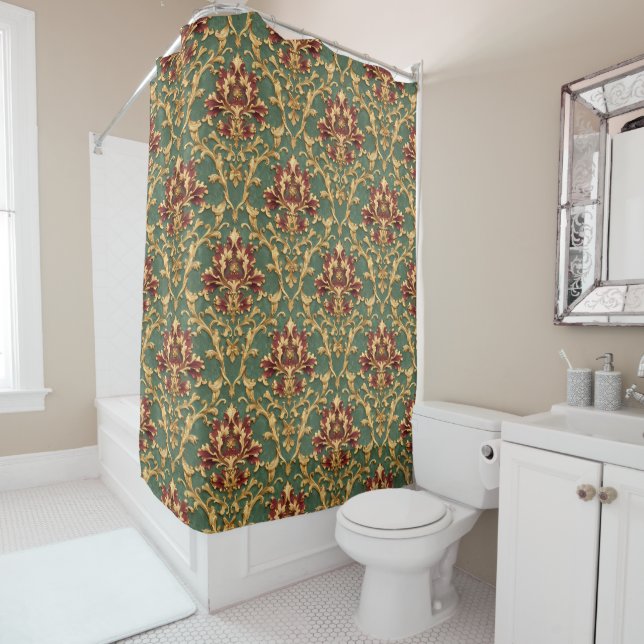 Cortina Para Box Emerald Gold Baroque Damask (In Situ)