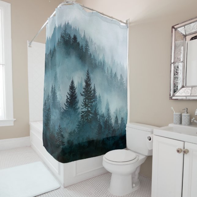 Cortina Para Box Enchanted Blue Forest Escape Shower Curtain (In Situ)