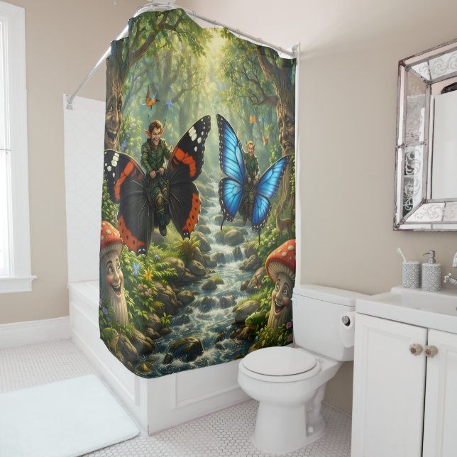 Cortina Para Box Enchanted Forest elf butterfly rider shower curtai (In Situ)