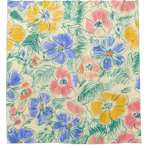 Cortina Para Box Esboço de Flor Silvestre Vintage (3)