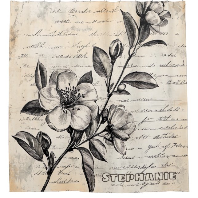 Cortina Para Box Esboço Floral Russo com Caligrafia - Idade (2) (Frente)