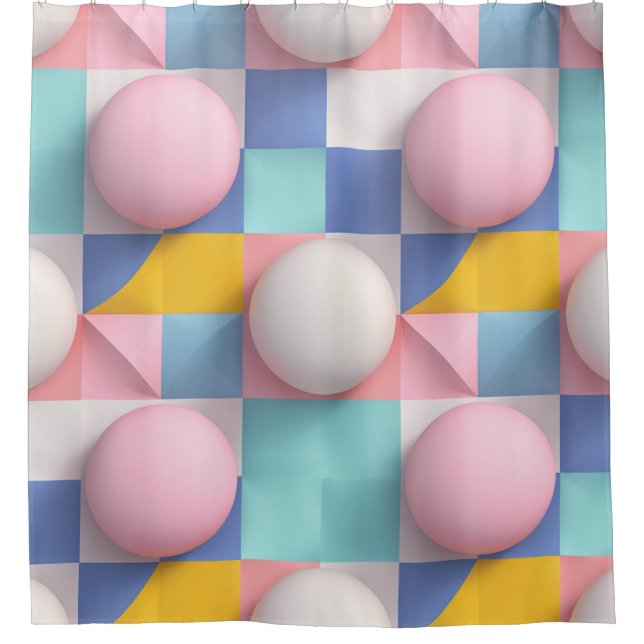 Cortina Para Box Esferas de Pastel 3D e Padrão Geométrico (Frente)