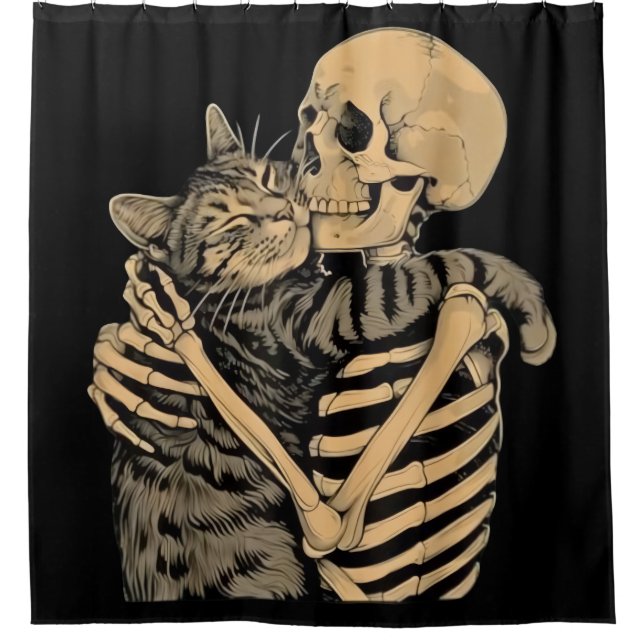 Cortina Para Box Esqueleto Abraçando Gato – Presente Fofo para Aman (Frente)