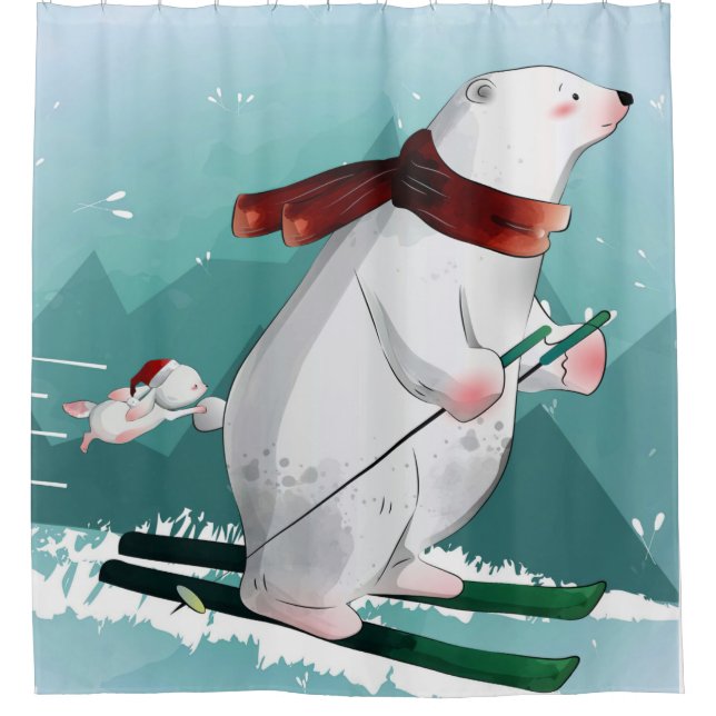 Cortina Para Box Esqui do Urso Polar | Presente Para Bebê (Frente)