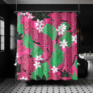 Cortina Para Box Estampa Ousada de Leopardo Rosa Vibrante na Selva 