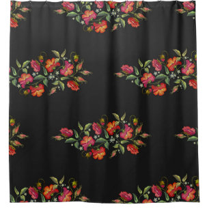 Cortina Para Box Estilo do Bordado Bordados Florais em Fundo Preto