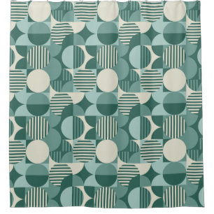 Cortina Para Box Estilo Geométrico Bauhaus, Teal, Seafoam, Creme