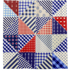 Cortina Para Box Estilo Náutico Triângulo com Patchwork Retroativa