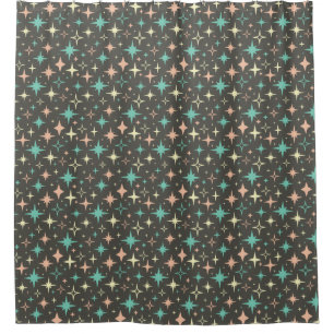 Cortina Para Box Estrelas Atômicas dos Anos 50 Rosa Azul Amarelo Ma