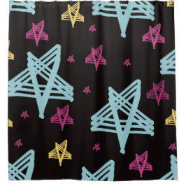 Cortina Para Box Estrelas Balançando Rosa Azul Preto