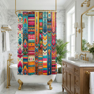 Cortina Para Box Estrias de Boho Vibrantes: Arte Têxtil Eclética