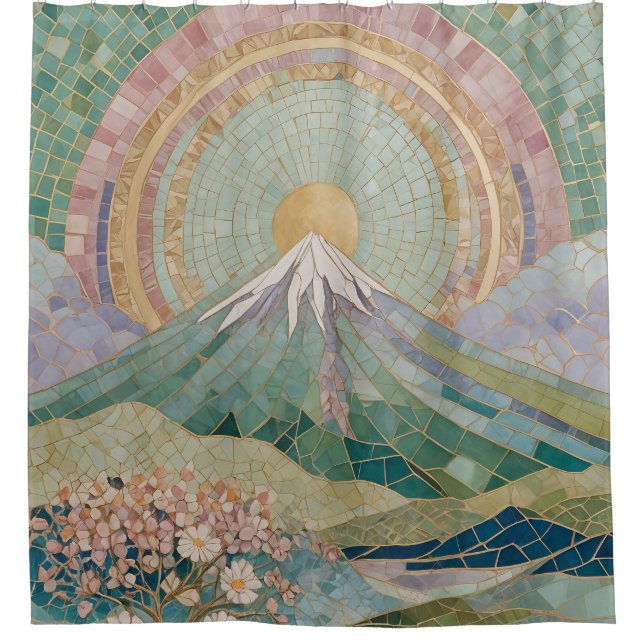 Cortina Para Box Ethereal Bloom: Pastel Mosaic Volcano in Spring (Frente)