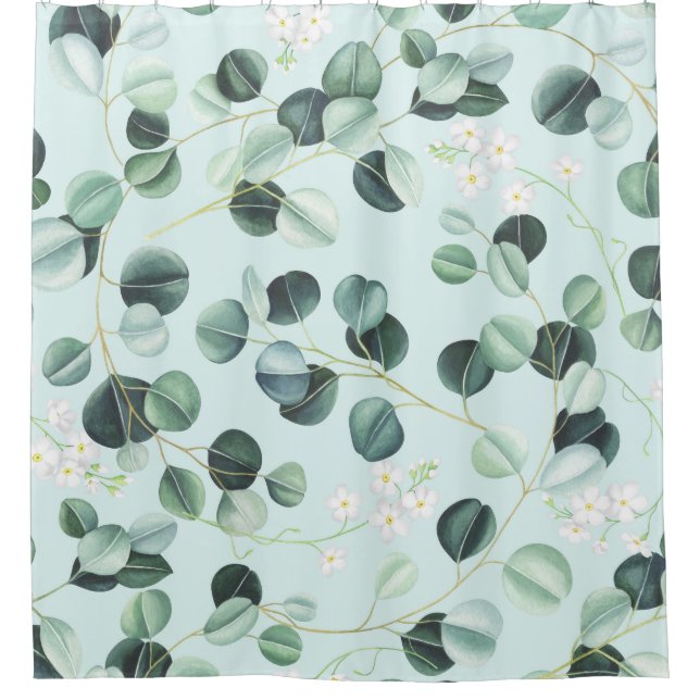 Cortina Para Box Eucalyptus Bliss: Padrão de Aquarela Turquesa. (Frente)