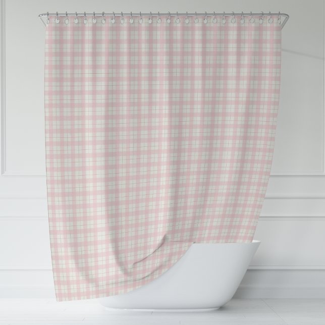 Cortina Para Box Fábrica de Xadrezes Rosa Simples (Simple Pink Plaid Farmhouse Shower Curtain)
