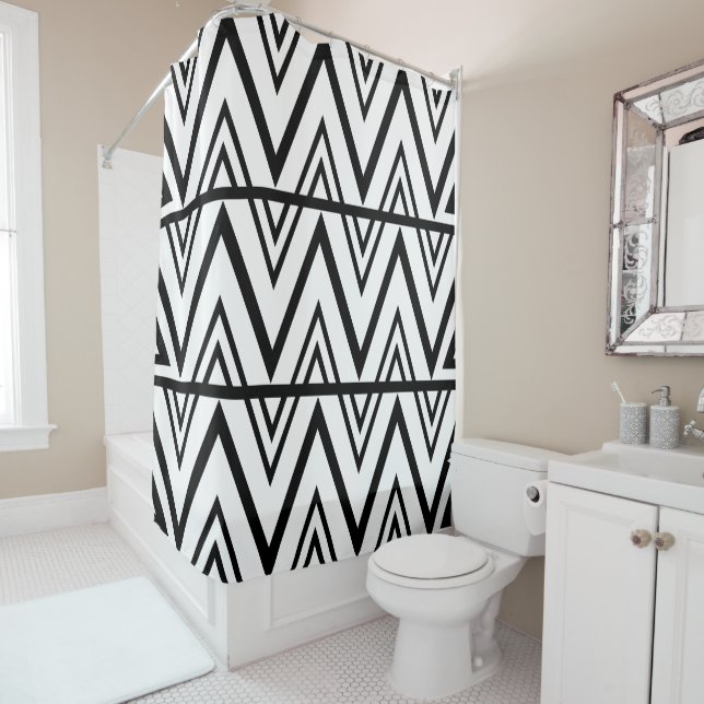 Cortina Para Box Faixa Chevron Black and White Chevron Stripe (In Situ)