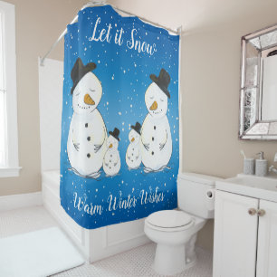 Cortina Para Box Família Snowmen com Citação