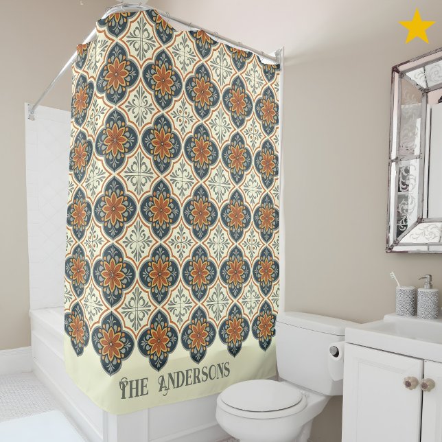 Cortina Para Box Family Name Spanish Tiles Flower Pattern Azulejos  (Criador carregado)