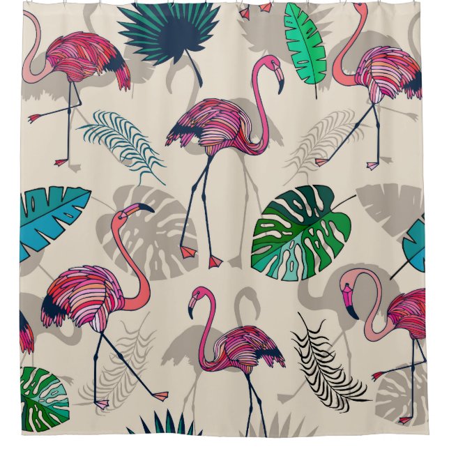 Cortina Para Box Fantasia Tropical: Flamingo Leaf Pattern (Frente)