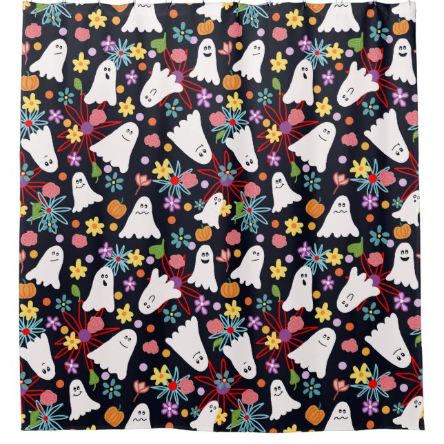 Cortina Para Box Fantasmas e Flores (Frente)