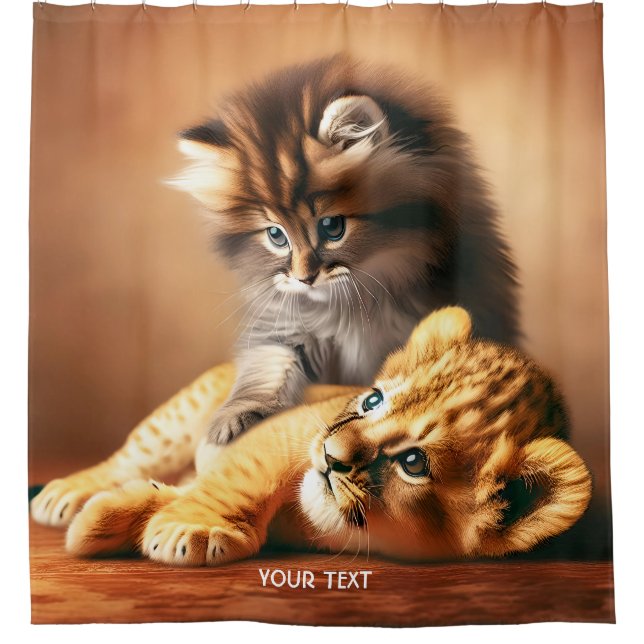Cortina Para Box Fantasy Cute Kitten Brincando Com Tigre (Frente)